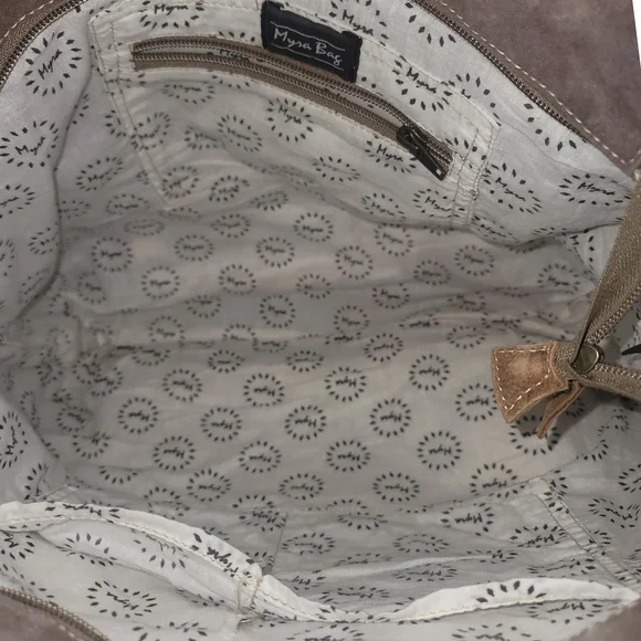 MYRA Bag Black and White Calf Hide Sides  Canvas Tote with Leather Straps EUC - Picture 8 of 9